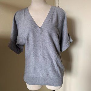 MICHAEL MICHAEL KORS GRAY V-NECK SHORT SLEEVE SWEATER TOP 100% COTTON  SIZE S